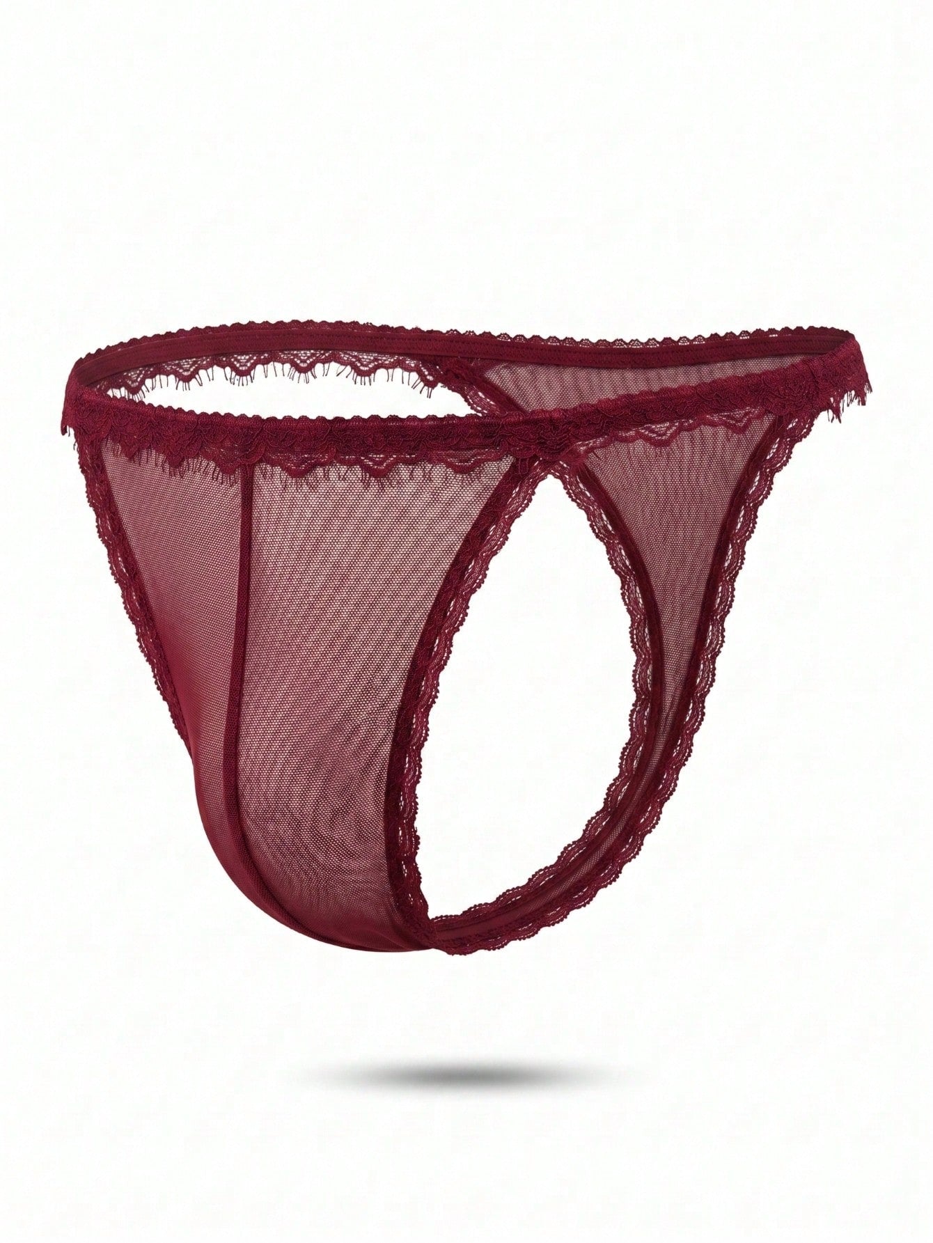 1pc Men's Sexy Burgundy Lace G-String