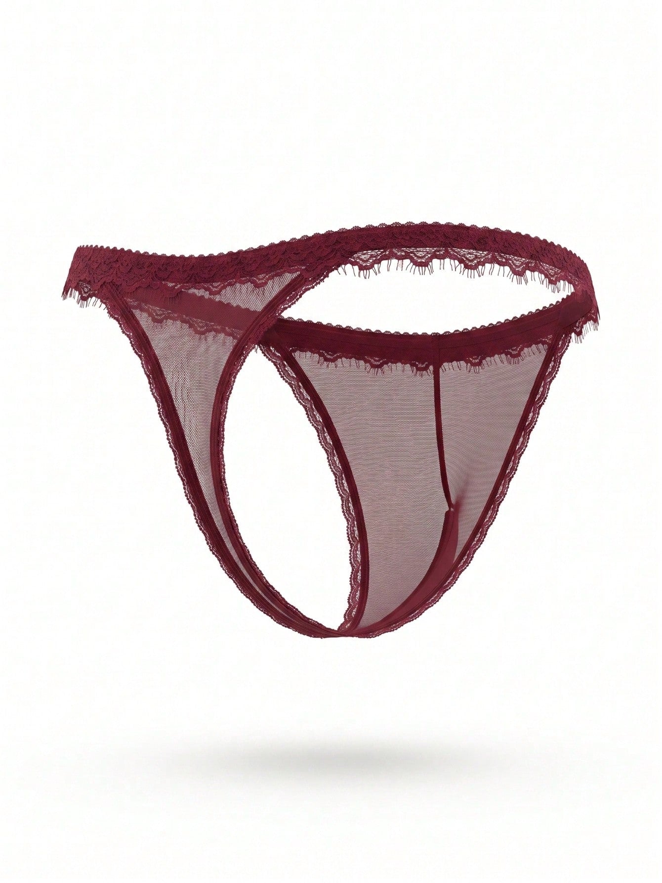 1pc Men's Sexy Burgundy Lace G-String