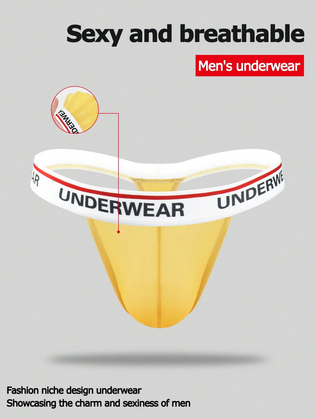 Men's low-rise thong briefs with letter waistband trim and rhinestone detail
