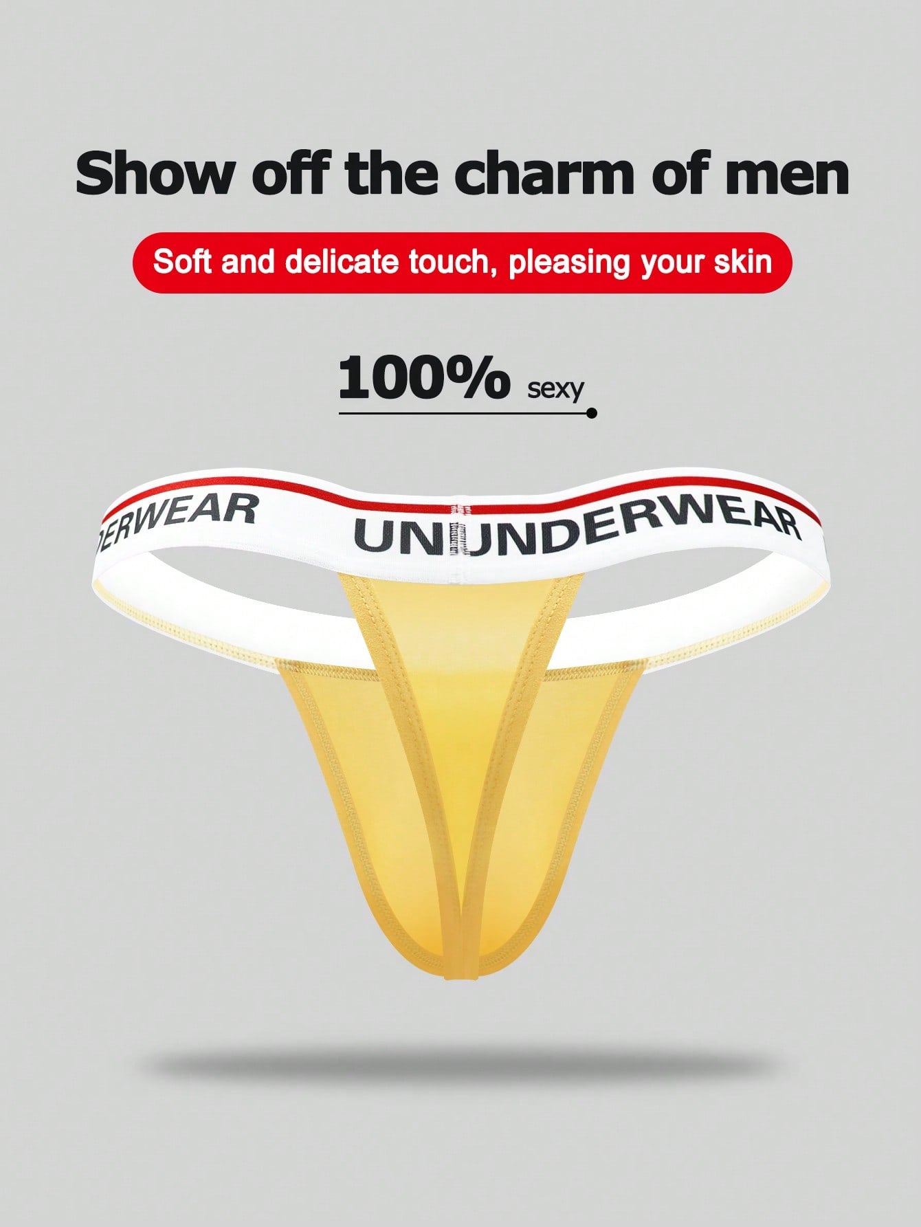 Men's low-rise thong briefs with letter waistband trim and rhinestone detail