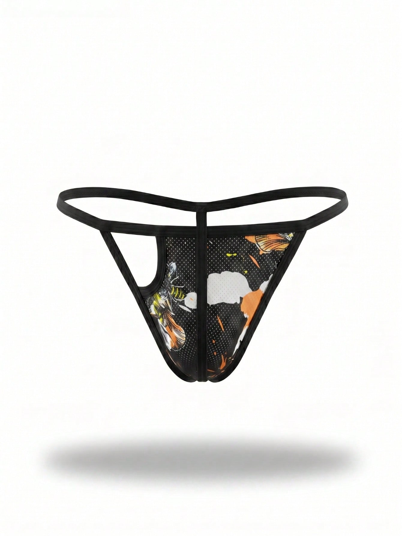 Men's multicolor colorblock mid-rise thong underwear made from medium-stretch knitted fabric