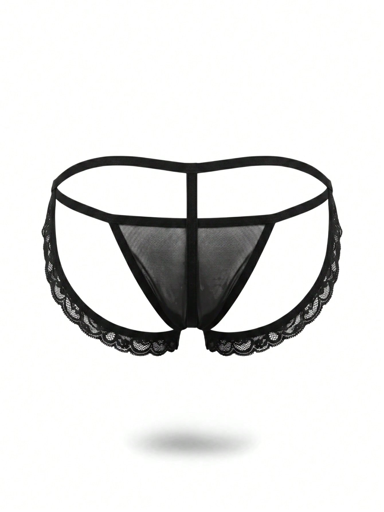 Fashion Black Hollow Mesh Mid-Waist Thong Sexy Men's Underwear