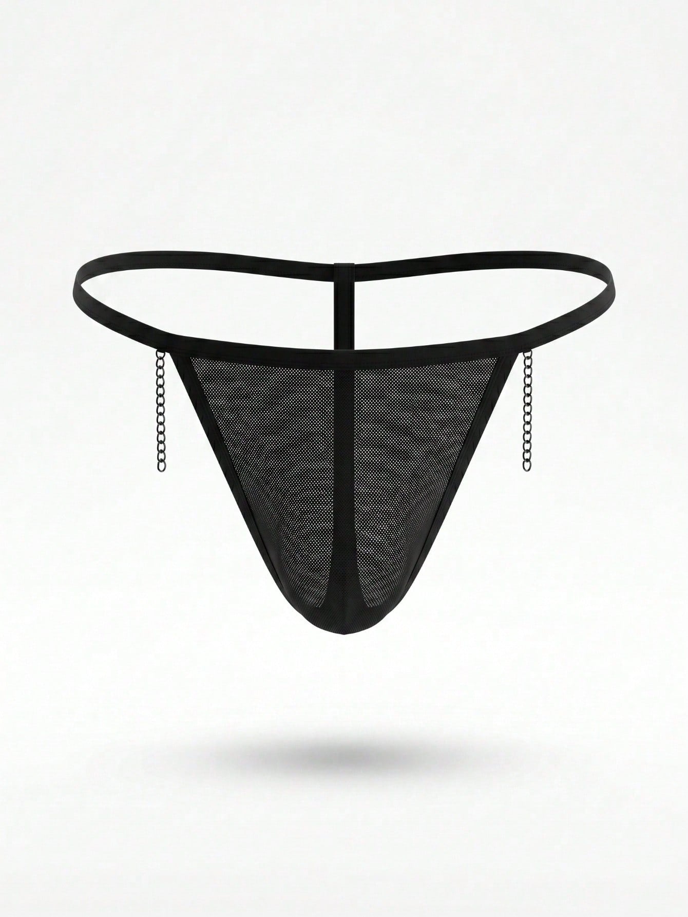 Fashion Black Hollow Mesh Chain Embellished Mid-Waist Men's Sexy Underwear