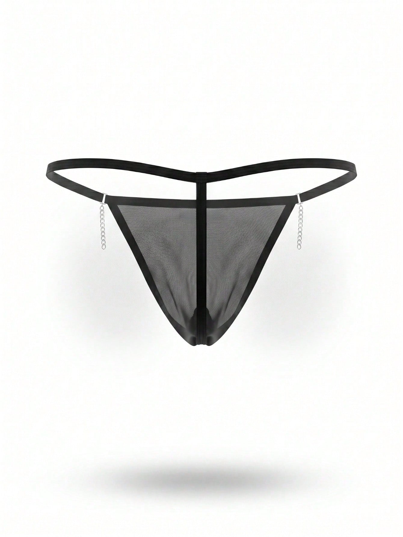Fashion Black Hollow Mesh Chain Embellished Mid-Waist Men's Sexy Underwear