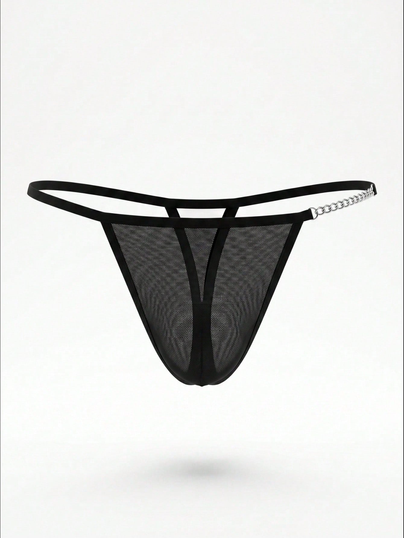Fashion Black Hollow Mesh Double Pouch Mid-Waist Men's Sexy Underwear