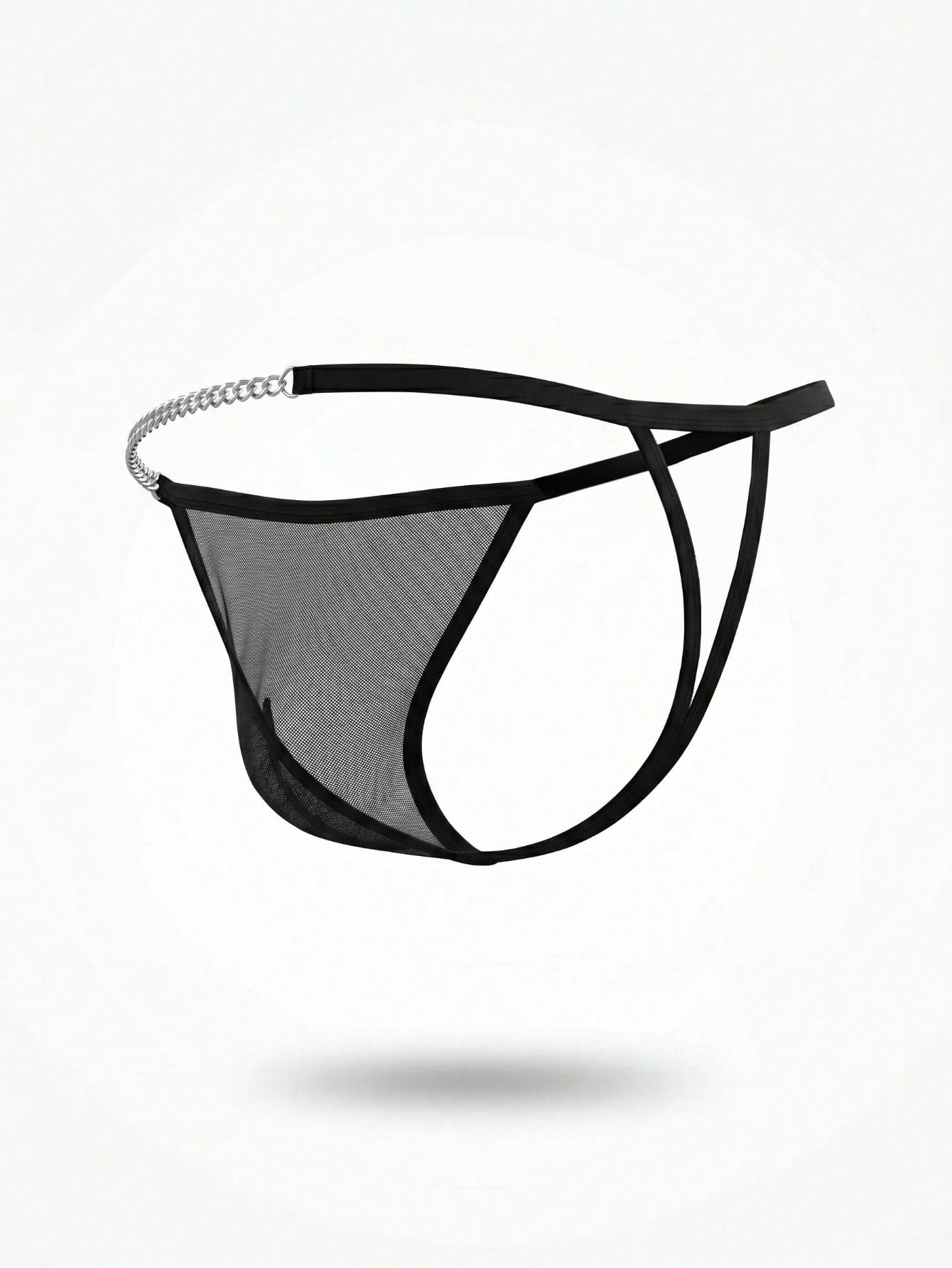 Fashion Black Hollow Mesh Double Pouch Mid-Waist Men's Sexy Underwear
