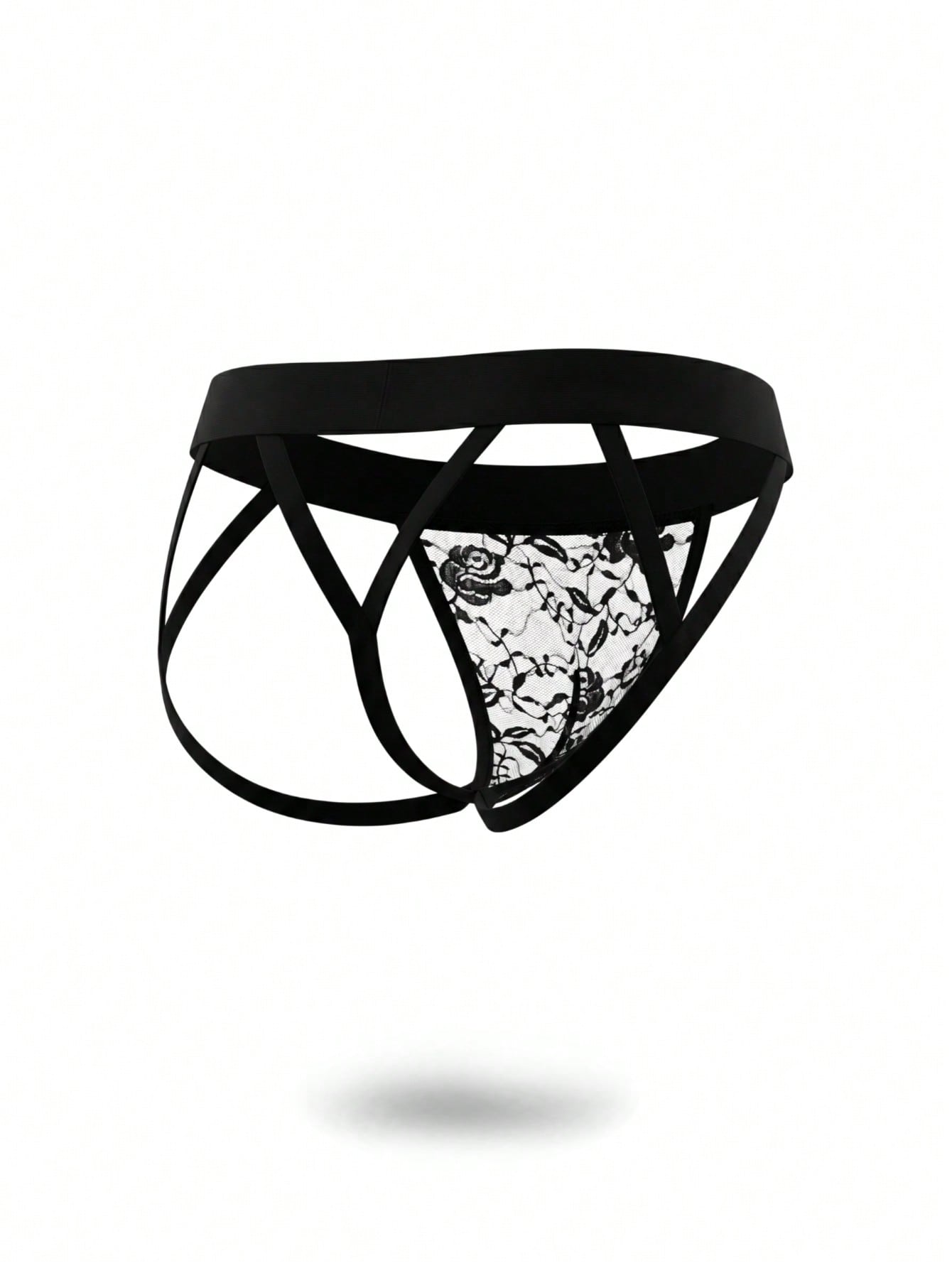 Charming Black Seductive Rose Lace Mid-Waist Thong Men's Sexy Underwear (1pc)