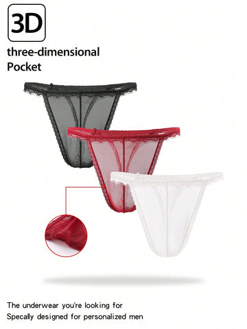 3pcs/Set Men's Sexy Lace Thong Underwear, Multi-Color Combination