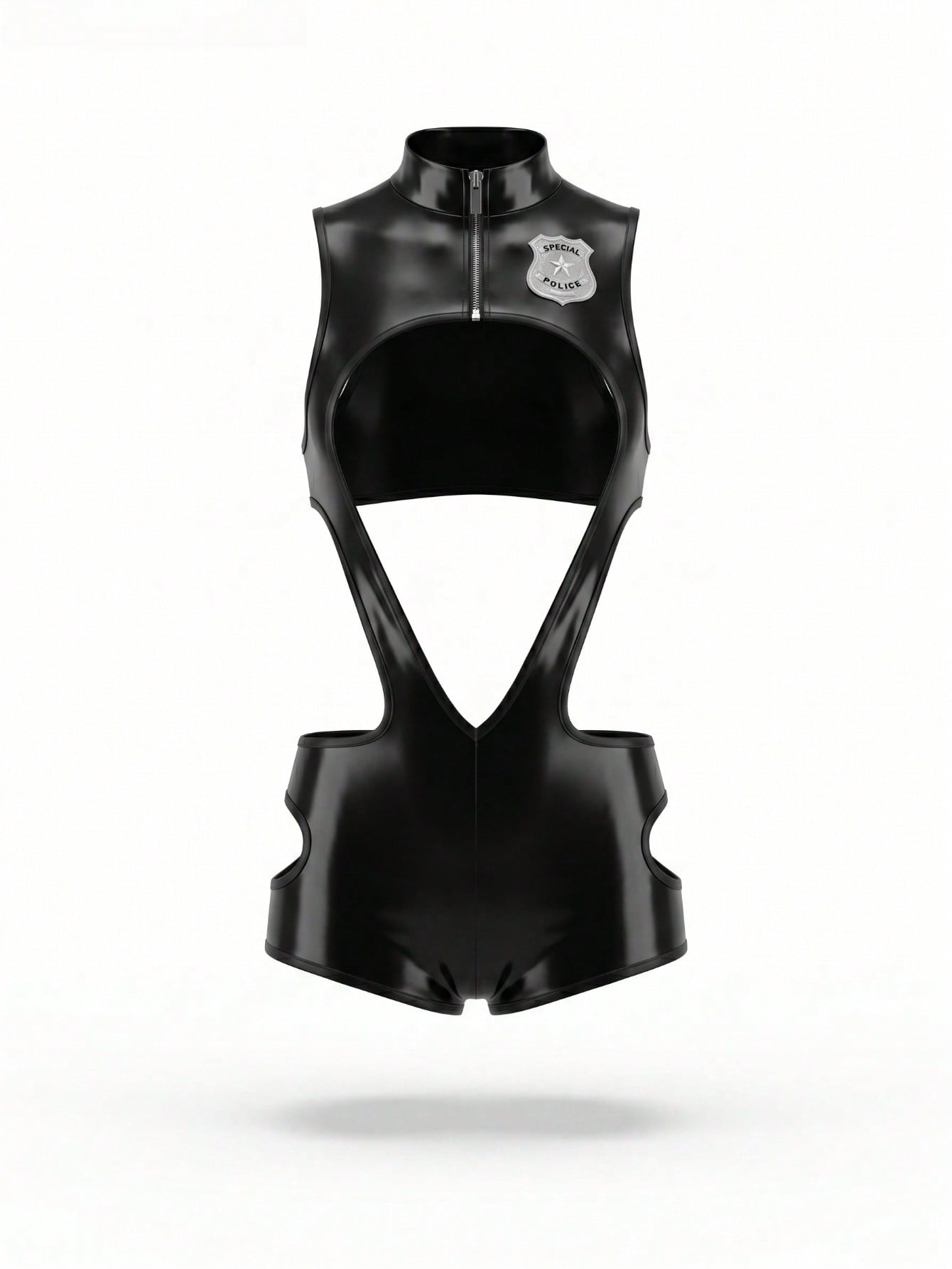 Men's PU Material Fashion Hollow Out Sexy Zipper Jumpsuit Costume
