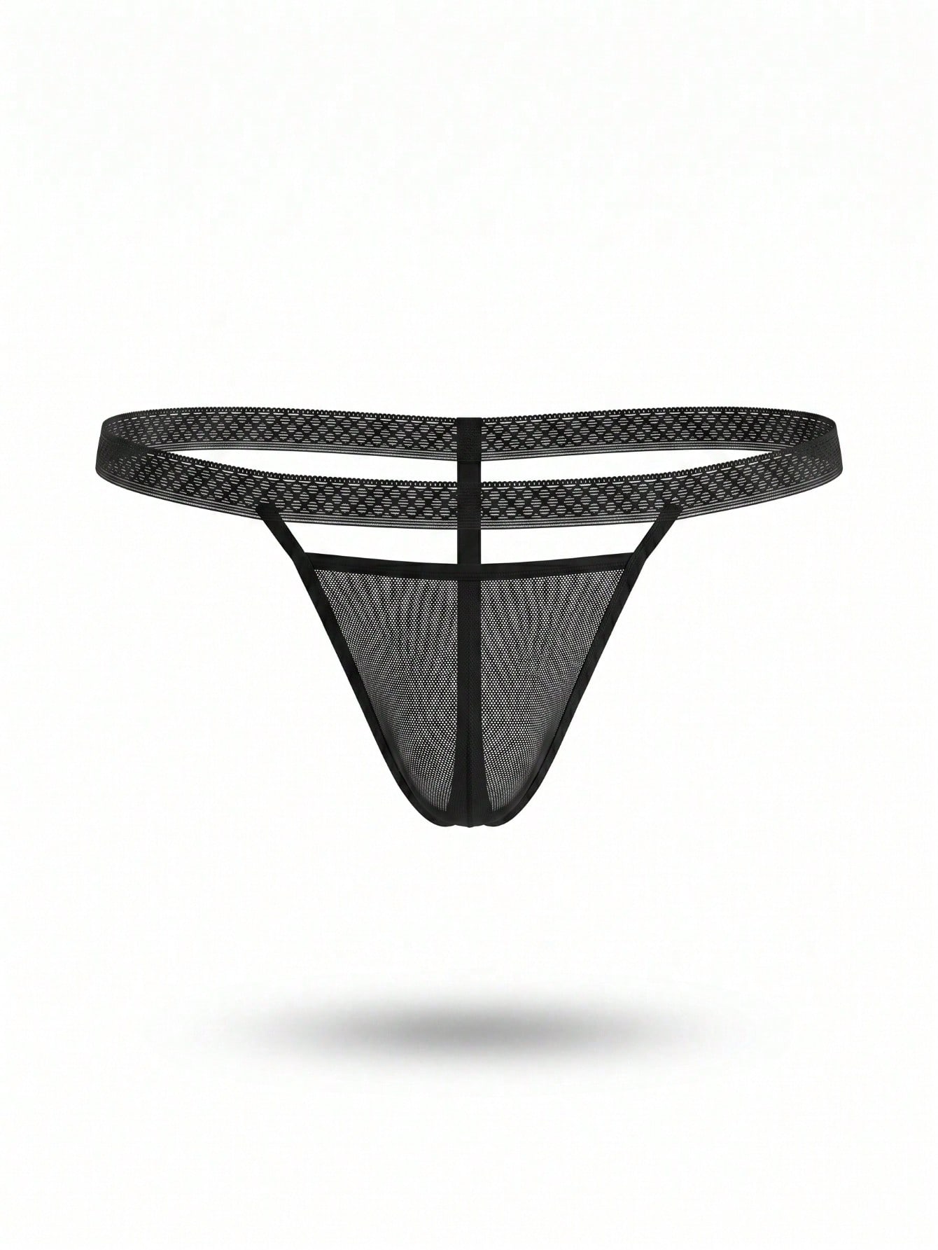 1pc Fashion Black Hollow Mesh No-Slip Mid-Waist Thong Sexy Men's Underwear