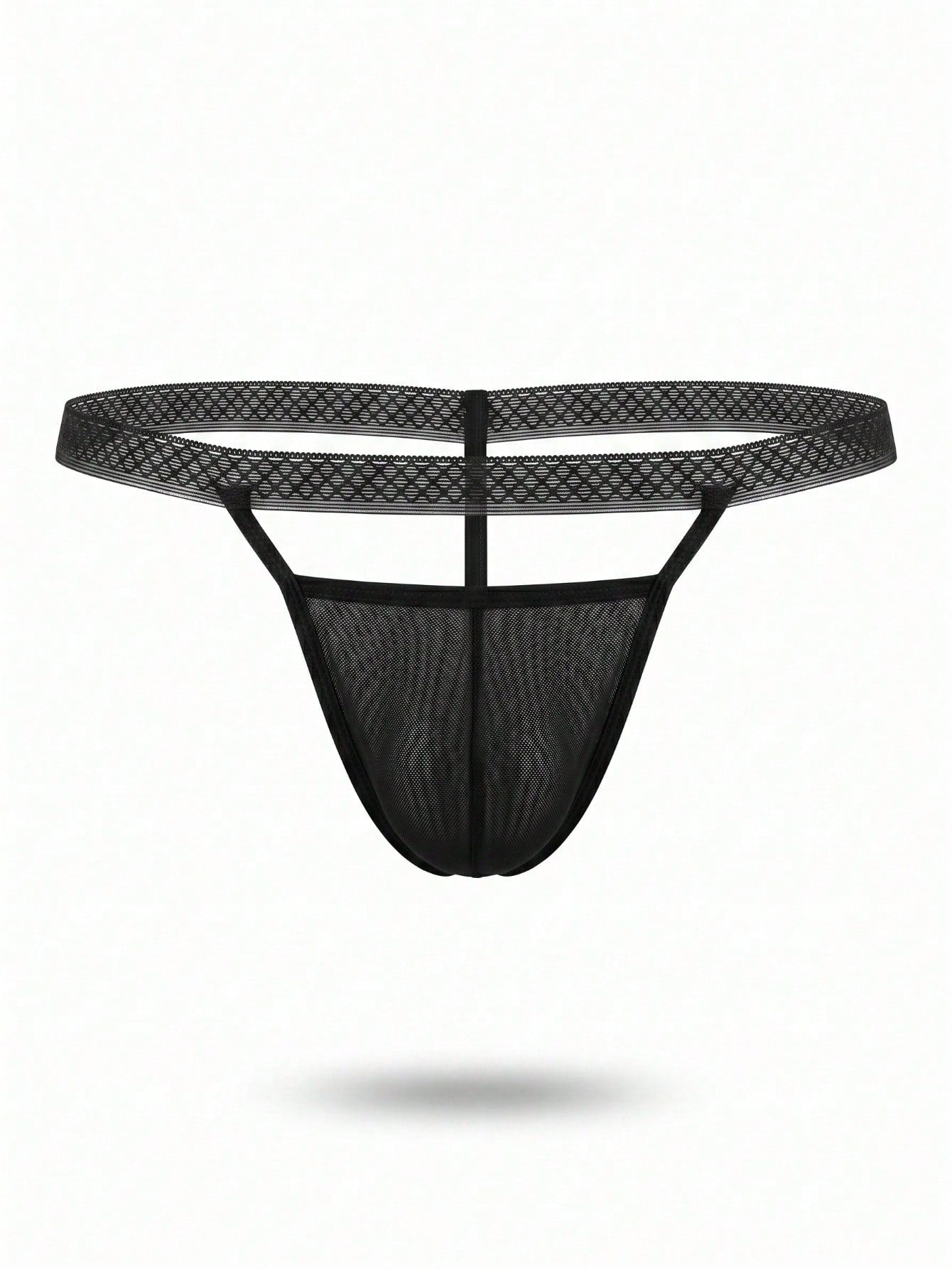 1pc Fashion Black Hollow Mesh No-Slip Mid-Waist Thong Sexy Men's Underwear