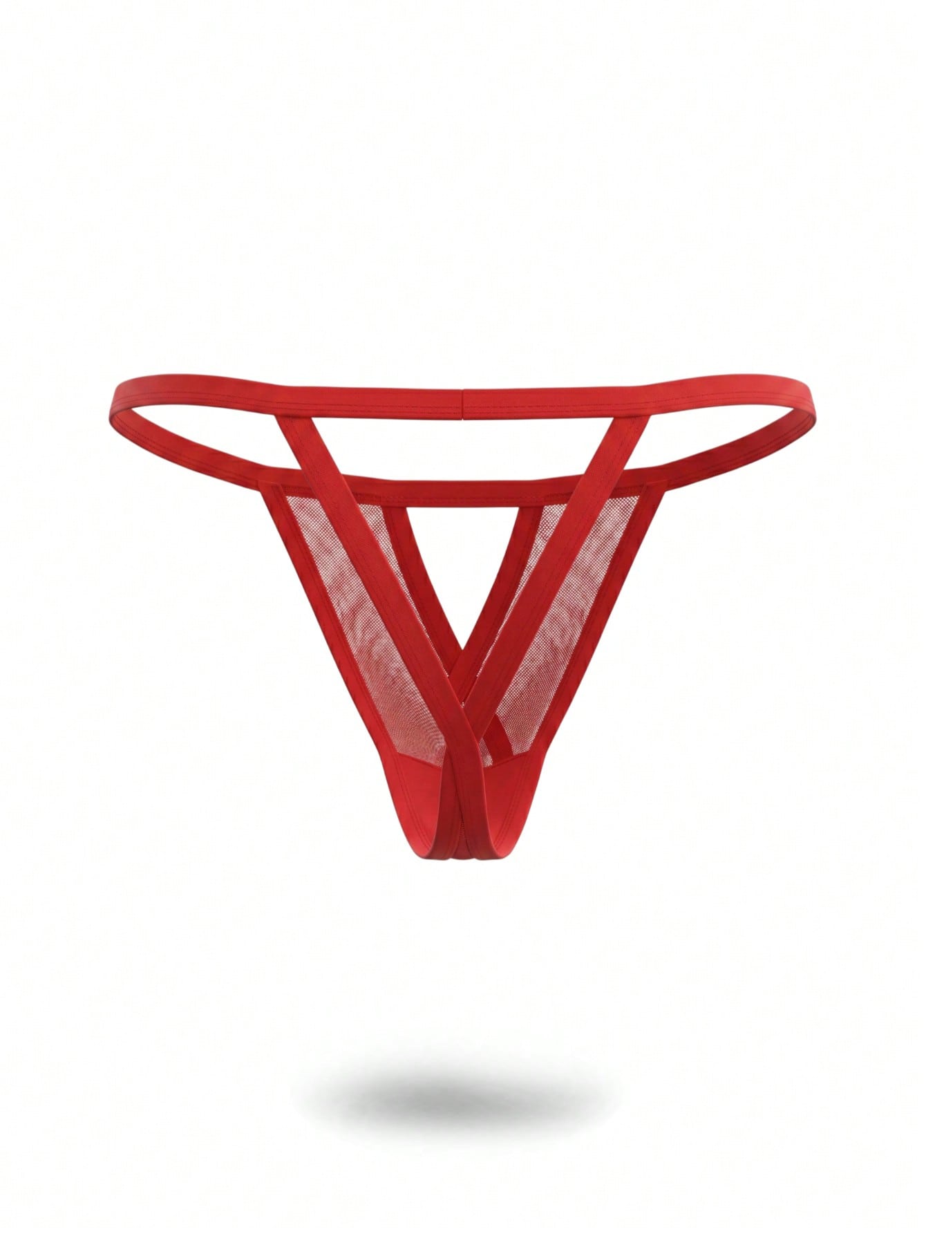 Fashion Red Hollow Mesh Mid-Waist Thong Sexy Men's Underwear