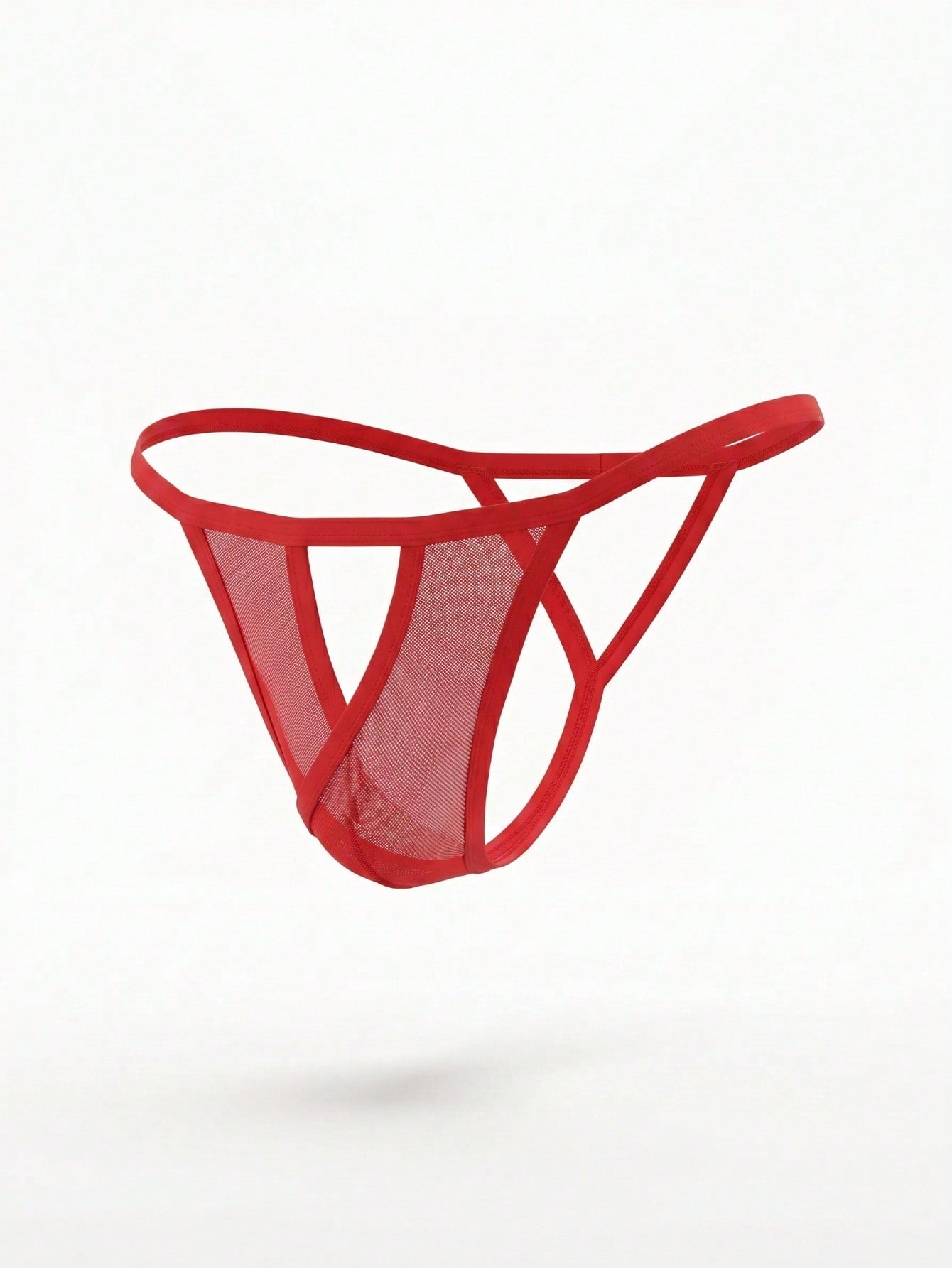 Fashion Red Hollow Mesh Mid-Waist Thong Sexy Men's Underwear