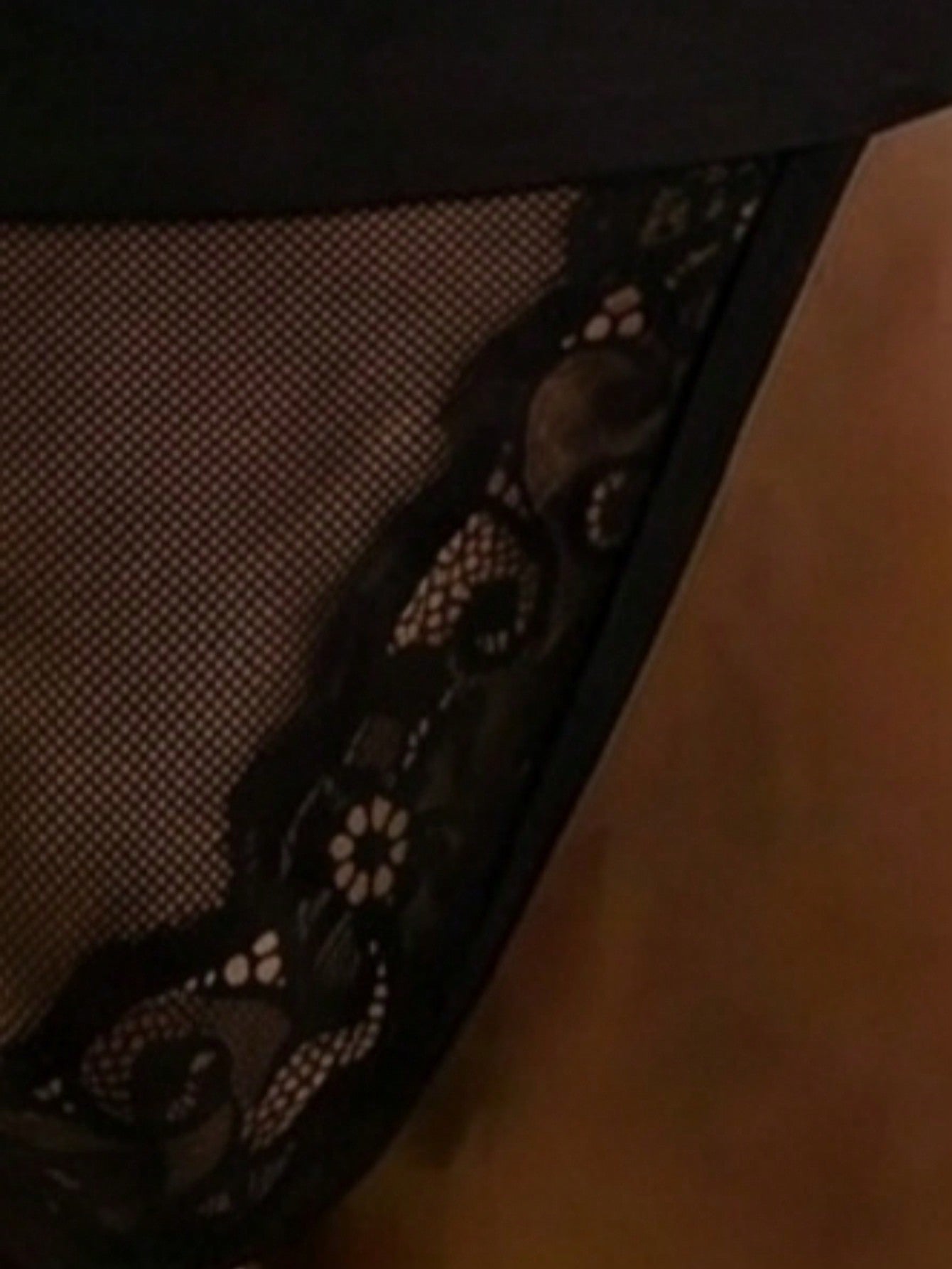 1pc Fashion Black Hollow Mesh Lace Trim Back Waist Sexy Lace Patchwork Men's Underwear
