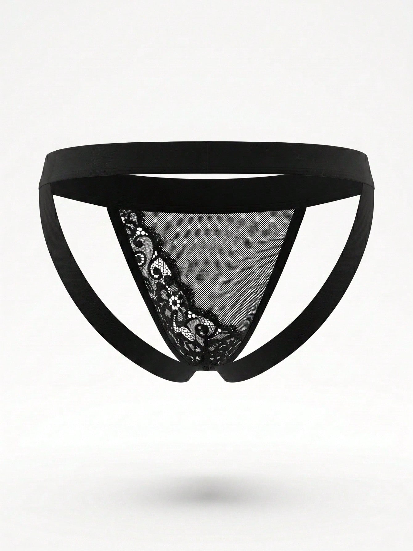 1pc Fashion Black Hollow Mesh Lace Trim Back Waist Sexy Lace Patchwork Men's Underwear