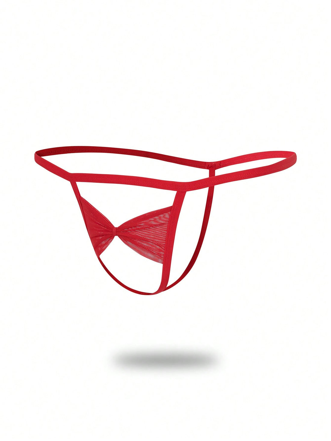 1pc Fashionable Men's Red Hollow Mesh Bow Mid-Waist Thong Underwear