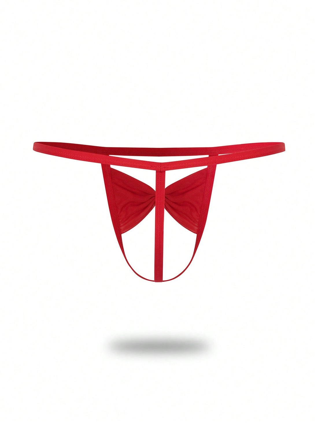 1pc Fashionable Men's Red Hollow Mesh Bow Mid-Waist Thong Underwear