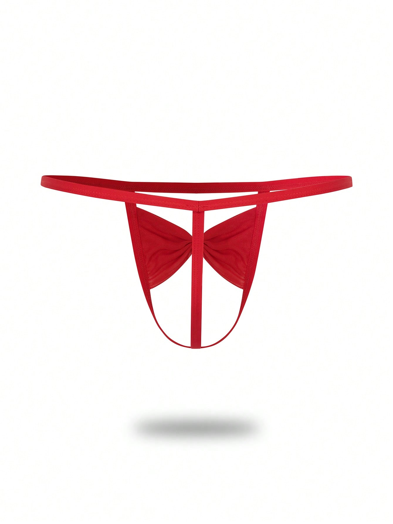 1pc Fashionable Men's Red Hollow Mesh Bow Mid-Waist Thong Underwear