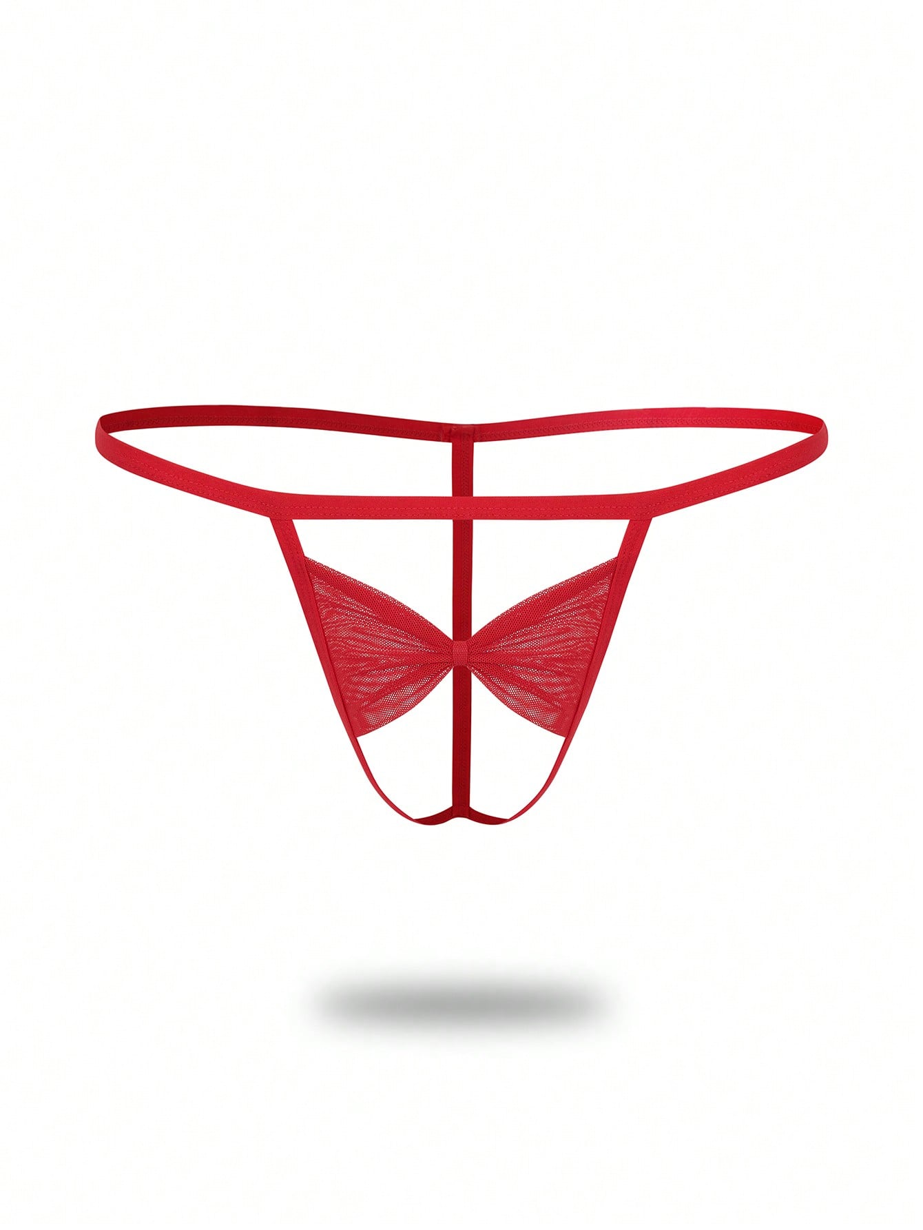 1pc Fashionable Men's Red Hollow Mesh Bow Mid-Waist Thong Underwear