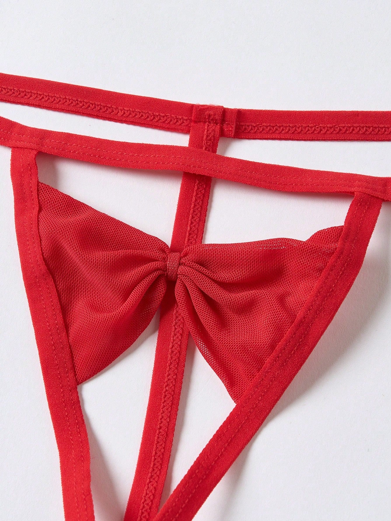 1pc Fashionable Men's Red Hollow Mesh Bow Mid-Waist Thong Underwear