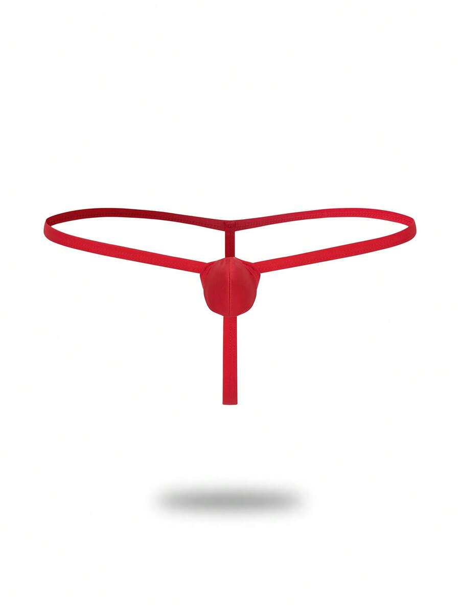 Men's red colorblock low-rise thong underwear made from medium-stretch knitted fabric.
