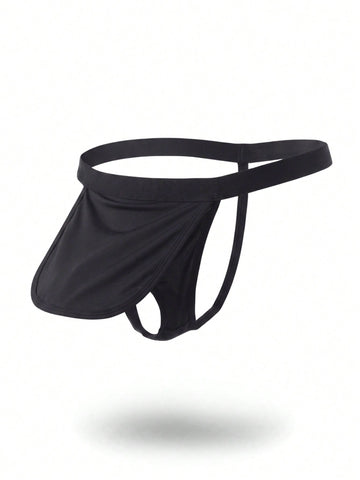 1pc Fashion Black Hollow Mesh No-Slip Mid-Waist Thong Men's Underwear