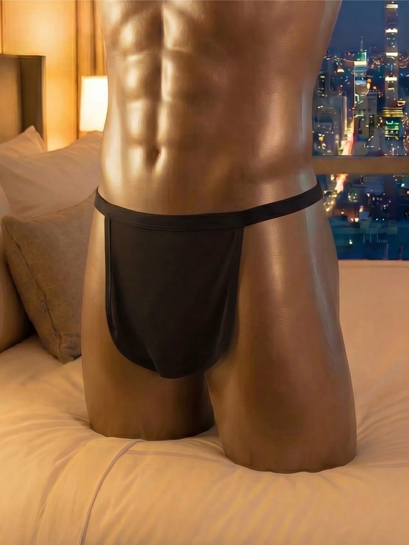 1pc Fashion Black Hollow Mesh No-Slip Mid-Waist Thong Men's Underwear