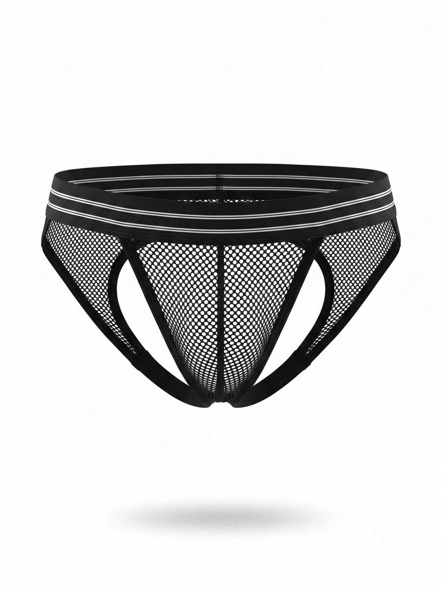 Men's low rise mesh jockstraps featuring contrast mesh cut out details.