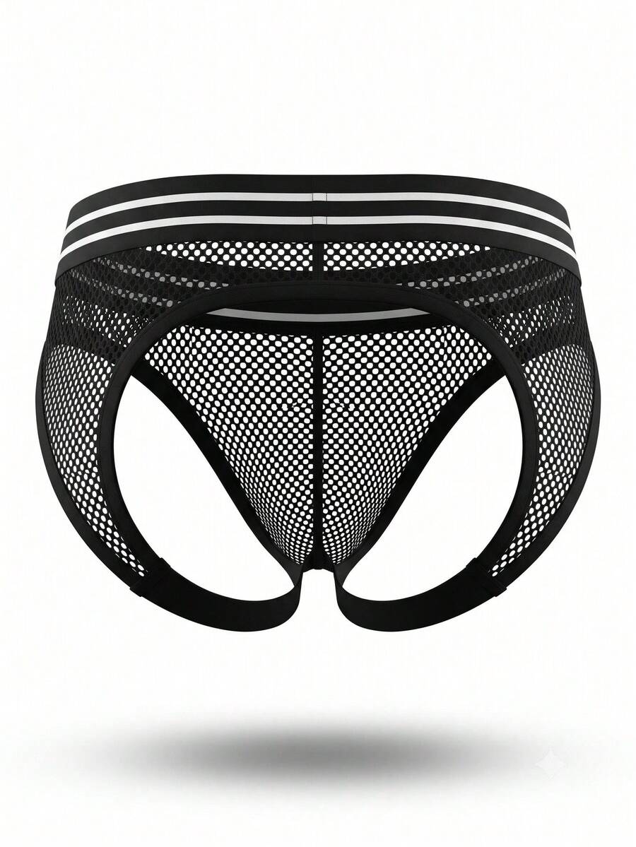 Men's low rise mesh jockstraps featuring contrast mesh cut out details.