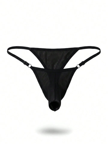 Black low-rise men's adjustable elephant trunk briefs with ring detail.