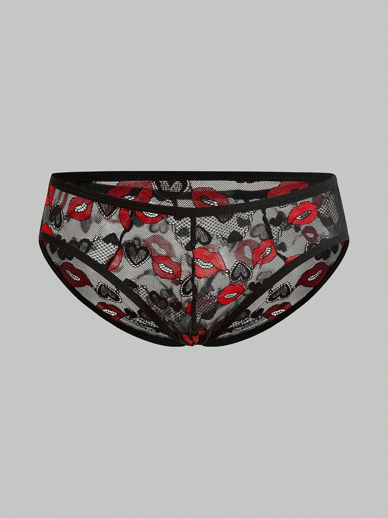 Men’s Valentine Theme Lip Print Short, Mesh Fabric, Lightweight Design