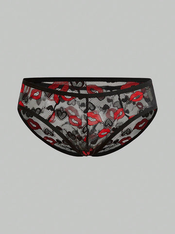 Men’s Valentine Theme Lip Print Short, Mesh Fabric, Lightweight Design