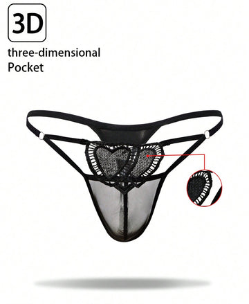 Men’s Mesh Fabric Short With Heart Embroidery Detail, Lightweight Texture, For Daily Wear