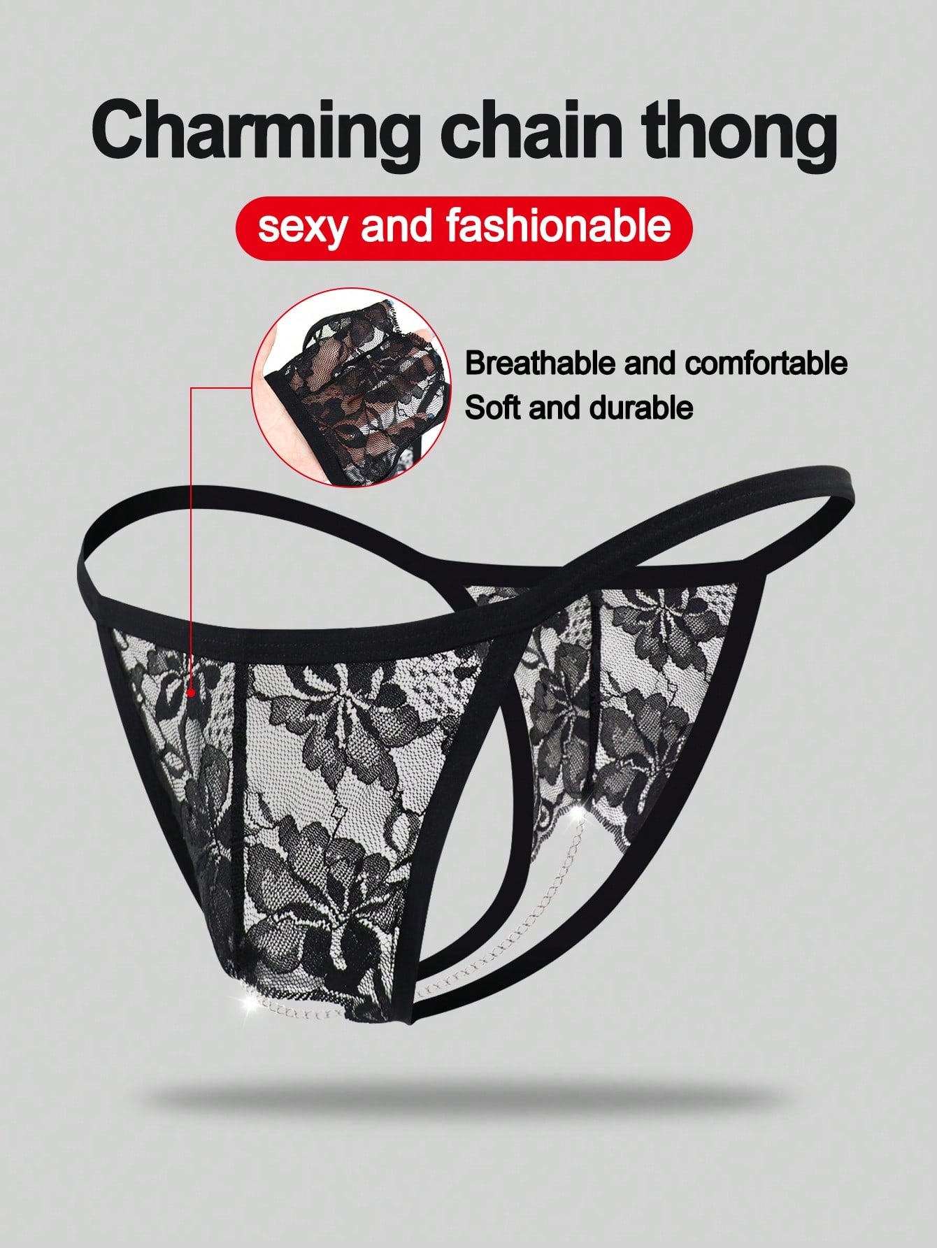 Fashionable Black Lace Charm Chain Waist Underwear For Men