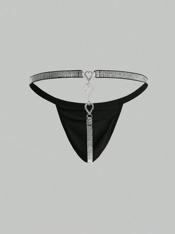 Rhinestone Heart Chain Linked Thong Underwear For Men