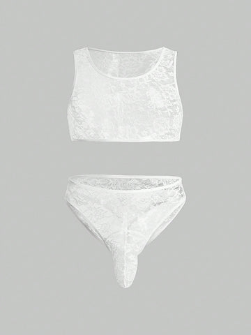 Men’s Coordinated Set Including Short And Vest, Textured Knit Fabric, For General Wear