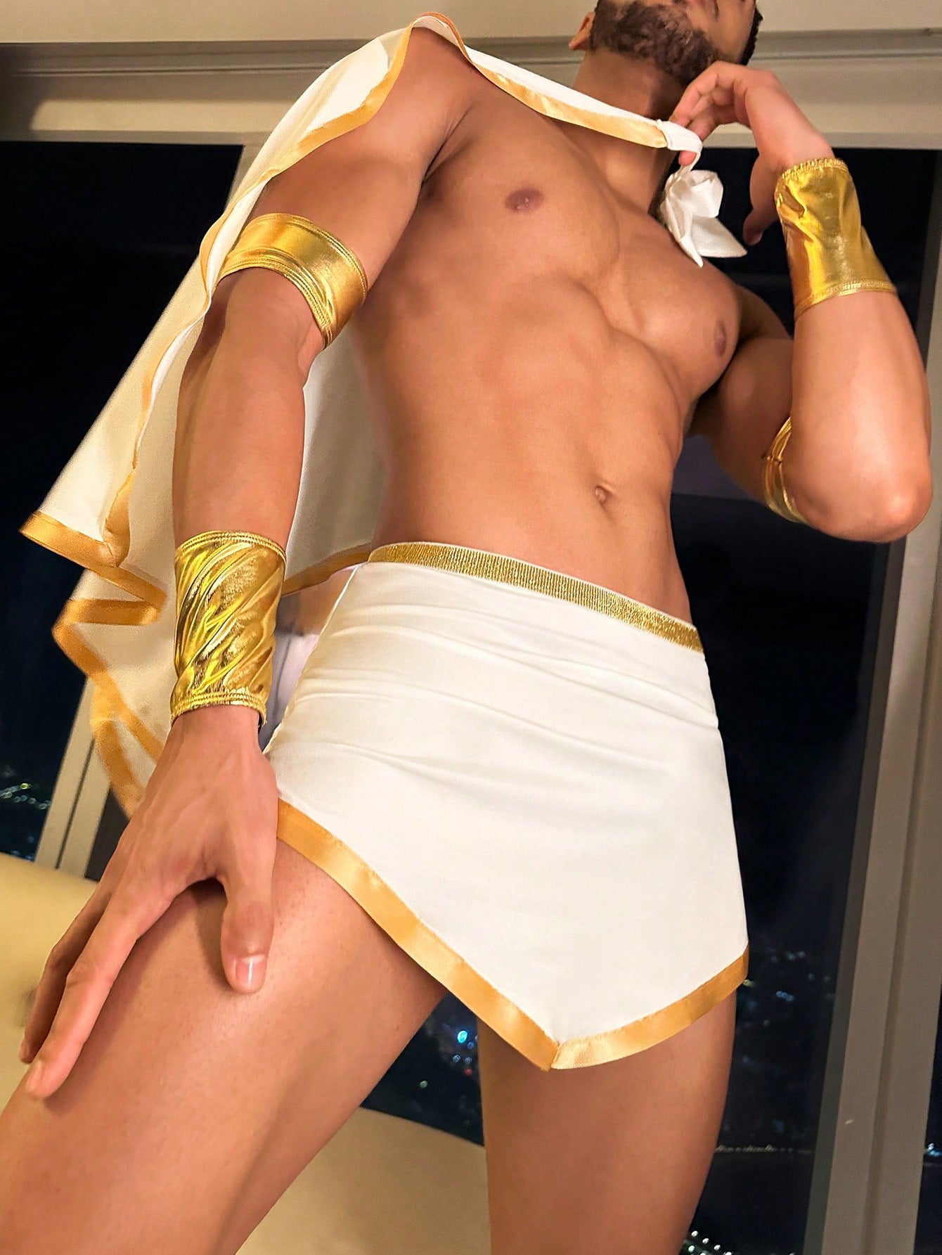 Men’s Costume Set Including Gloves Arm Band And Cape For Casual Styling