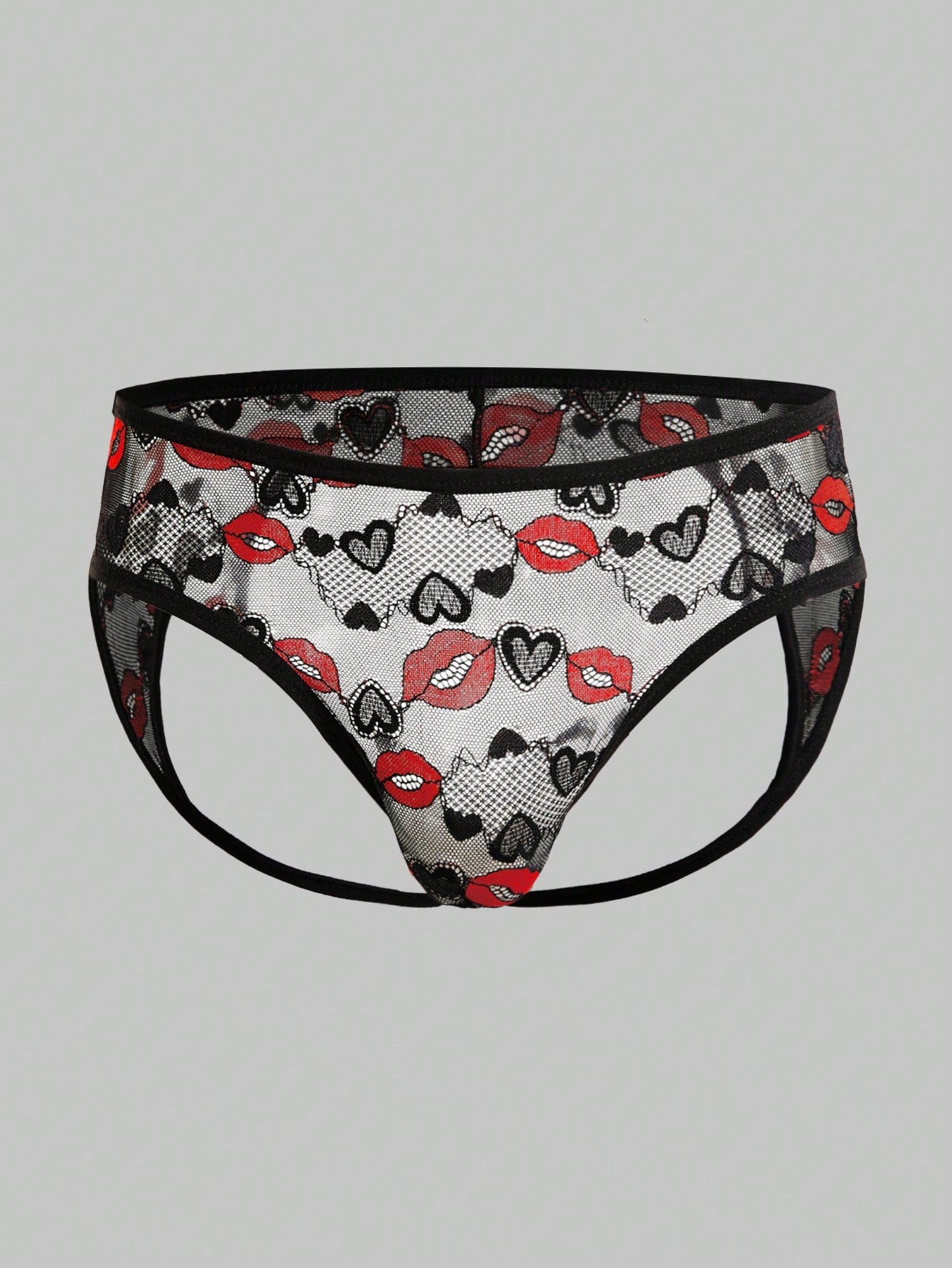 Men’s Heart And Lip Print Short, Mesh Fabric Texture, Lightweight Design, For Everyday Use