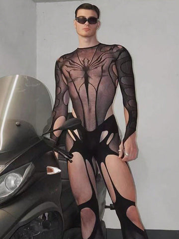 Hollow See Through Fishnet Bodystocking For Men