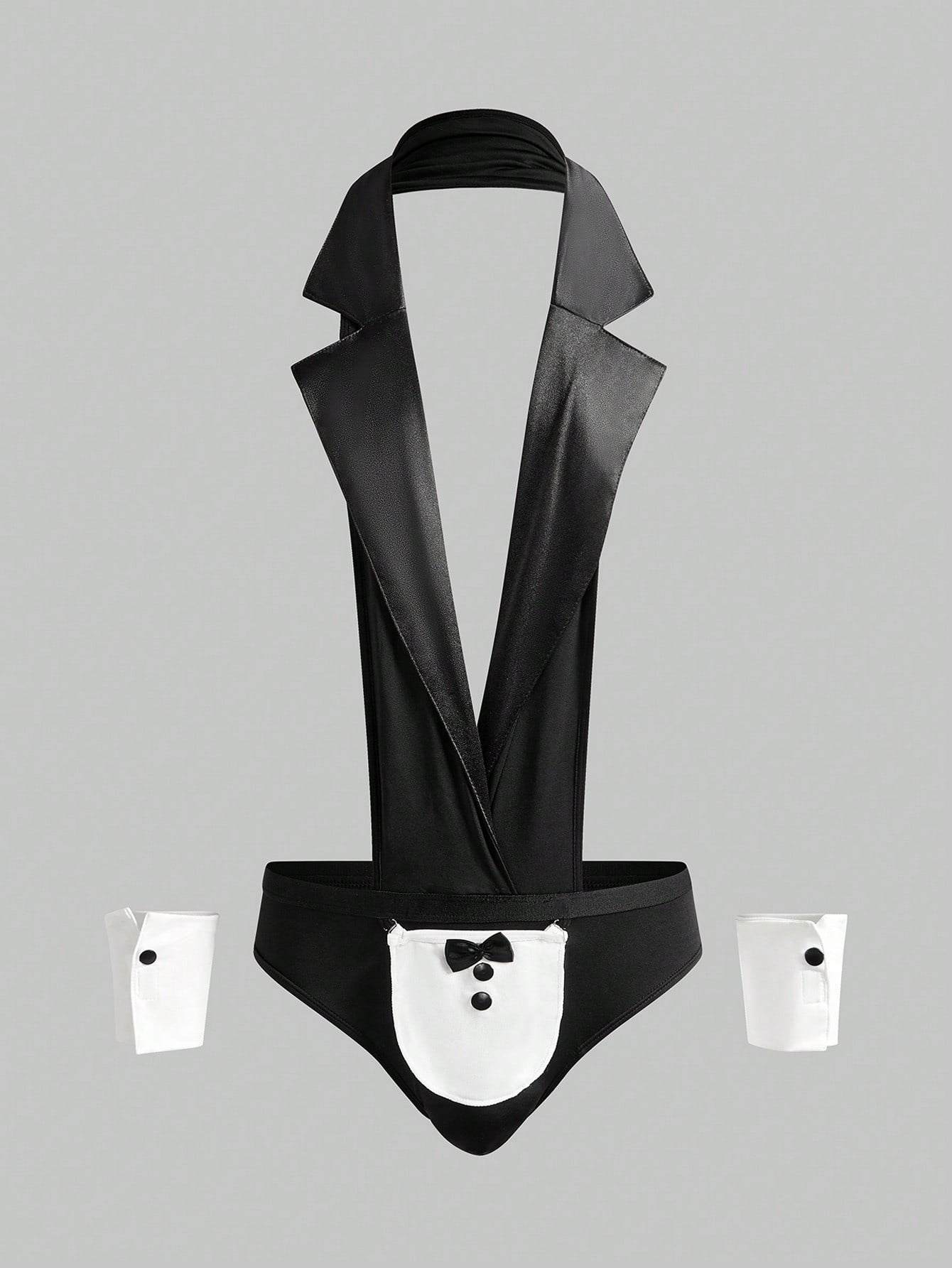 Men’s Contrast Color Halter Costume Set, Gloves, Apron