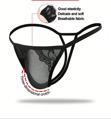 Men’s Black Mesh Short with Lace Trim, Lightweight Fabric, Simple Design