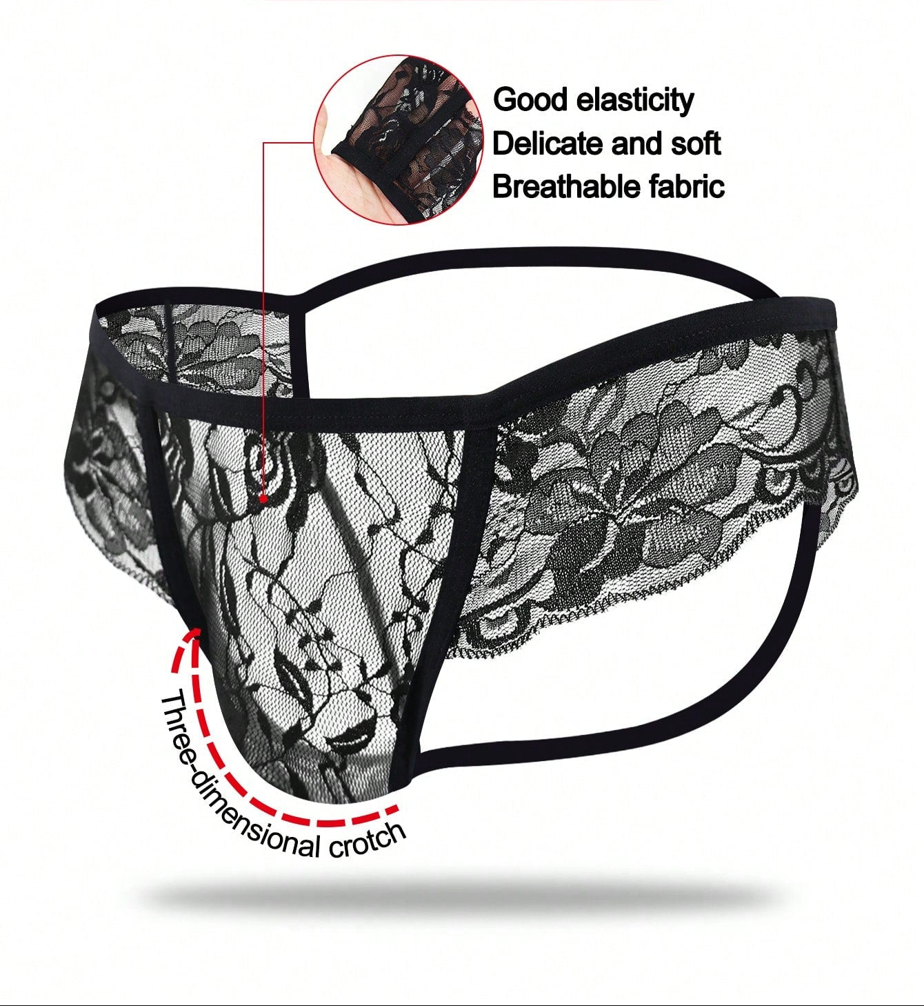 1pc Men’s Rose Lace Short, Lightweight Fabric, Simple Structure, Comfortable Fit