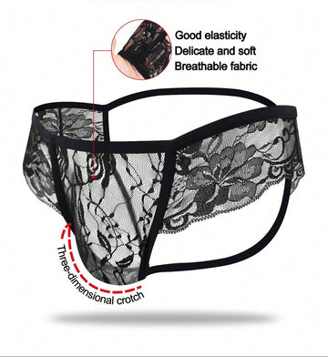 1pc Men’s Rose Lace Short, Lightweight Fabric, Simple Structure, Comfortable Fit