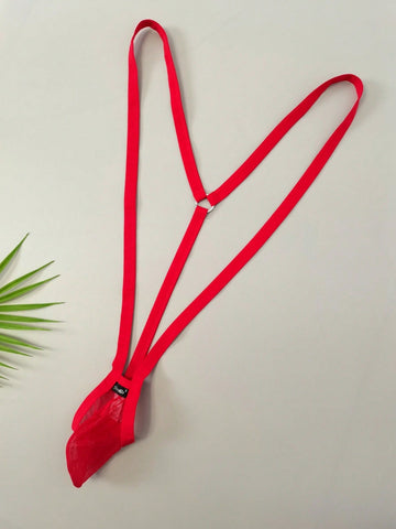 1pc Men's Red Mesh Spaghetti Strap G-String Underwear