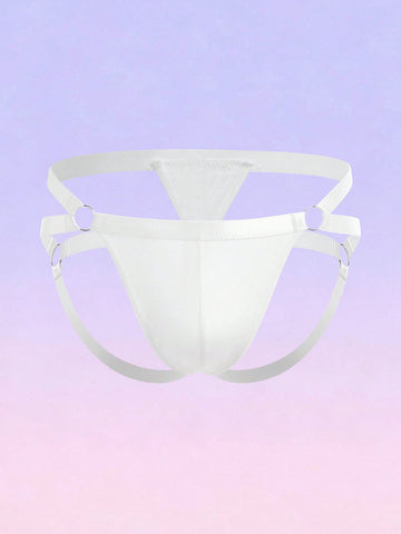 Men's Solid Color Ring Detail Hollow Design Briefs