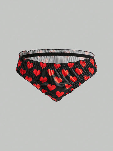 Men’s Heart Pattern Satin-Style Short, Smooth Texture, For General Wear