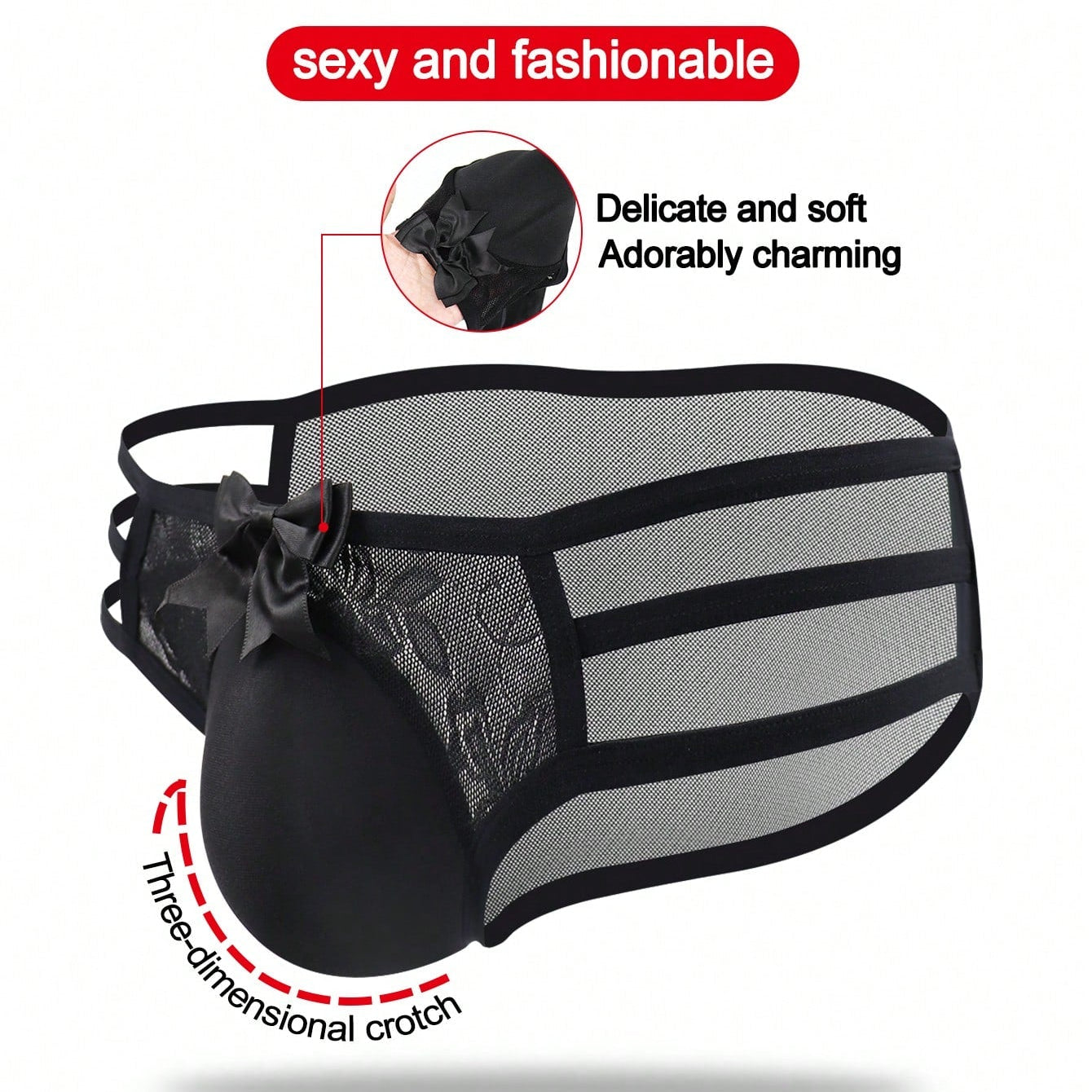 Men's Black Mesh Lace Waist Briefs