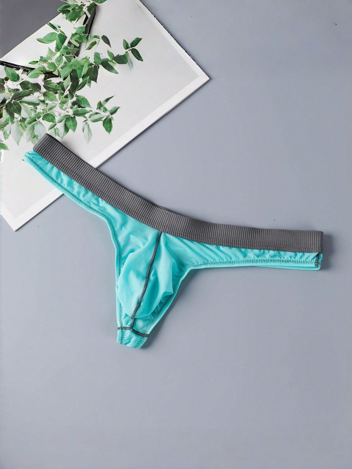 Men's Blue Fabric Thong With Contrast Binding