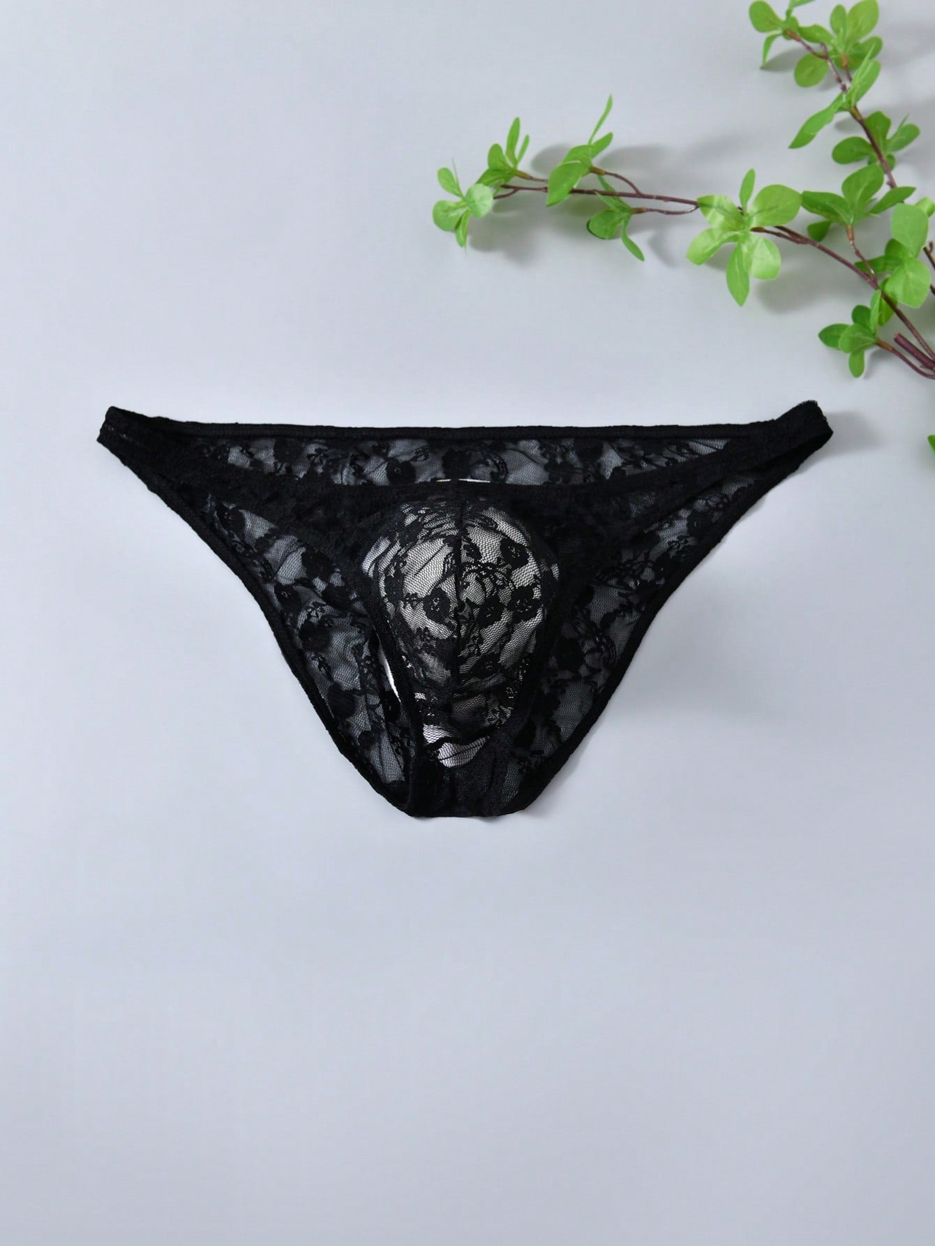 Men's Black Lace Mesh T Back Thong Underwear