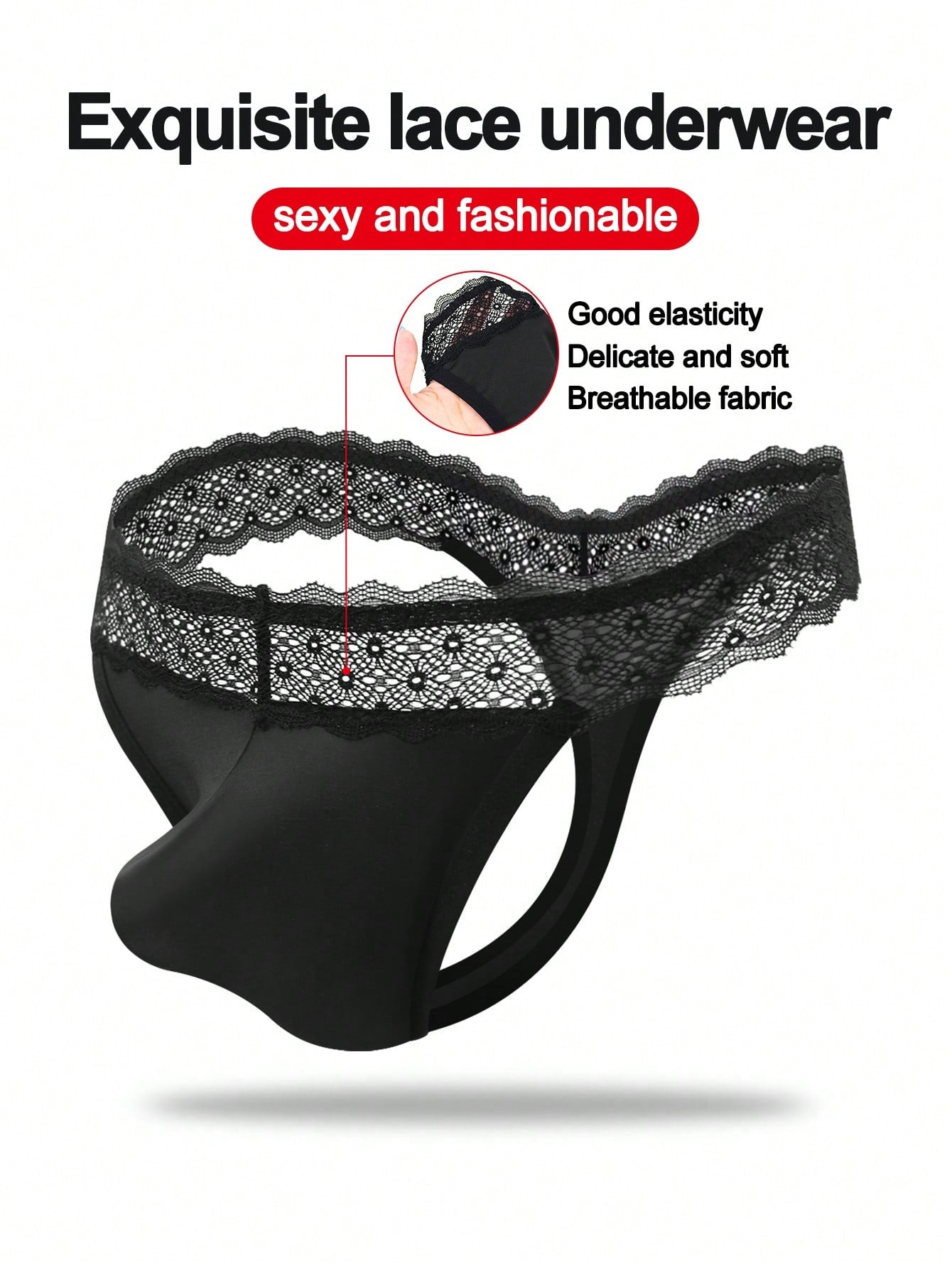 Men's Fabric U-Pouch Lace Trim Briefs